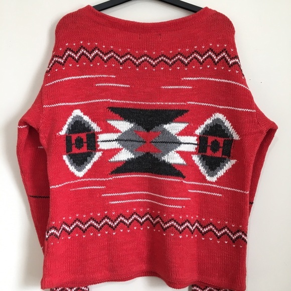 Vintage Ralph Lauren Aztec Southwest Tribal Red Crew Neck Hand Knit sweater L - Picture 4 of 15